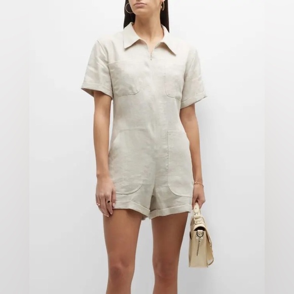 RIVET UTILITY 
Runaround Zip Front Romper - Oatmeal Linen - Picture 1 of 7
